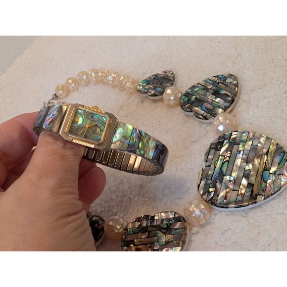 Jay King DRT MOP & Abalone Heart Reversible Necklace 925 Closure Matching Watch - Picture 8 of 16